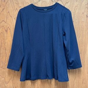 Ann Taylor Black Structured Peplum Blouse Knit Medium